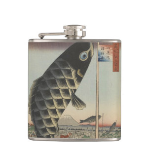 Japanese Koi Fish Festival Flag Antique Hip Flask