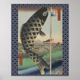 Japanese Koi Fish Festival Flag Antique Poster