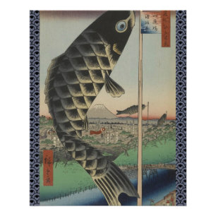 Japanese Koi Fish Festival Flag Antique Poster