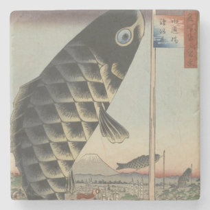 Japanese Koi Fish Festival Flag Antique Stone Coaster