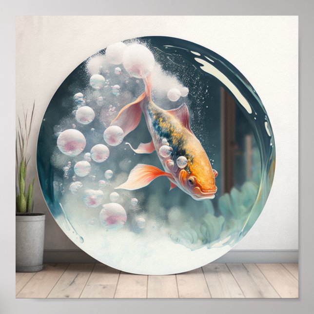 Japanese Koi Fish In Bubble Poster (Front)