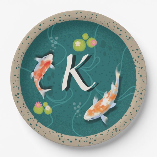 Japanese Koi fish in pond for good luck Paper Plate (Front)