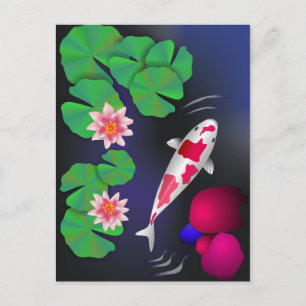 Japanese Koi Fish, Lotus Flowers & Water-lilies Po Postcard