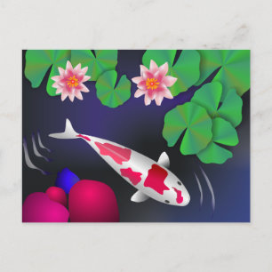 Japanese Koi Fish, Lotus Flowers & Water-lilies Postcard