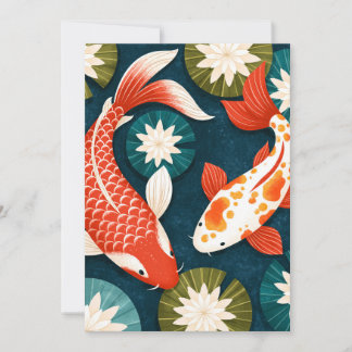 Japanese Koi Fish Lotus Flowers Zen Garden Holiday Card
