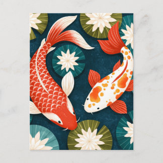 Japanese Koi Fish Lotus Flowers Zen Garden Holiday Postcard