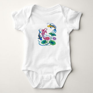 Japanese Koi Fish Lotus Mandala Traditional Style Baby Bodysuit
