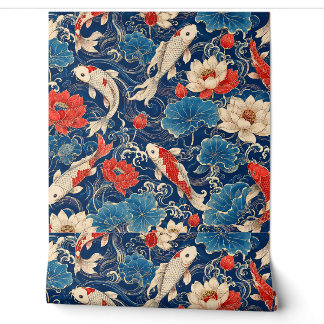 Japanese Koi Fish & Lotus Seamless Pattern | Tradi Wallpaper