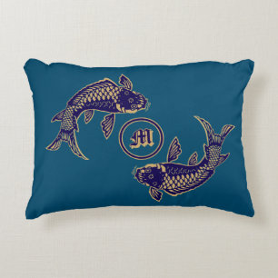 Japanese Koi Fish Monogram Decorative Cushion