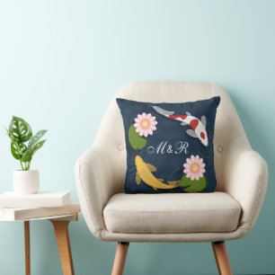 Japanese Koi Fish Monogram Initial Cushion