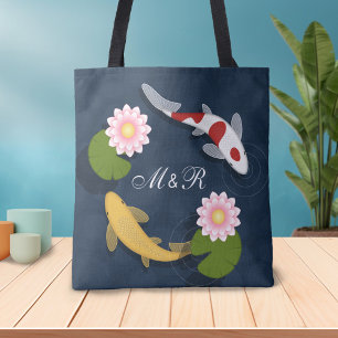 Japanese Koi Fish Monogram Initial Tote Bag