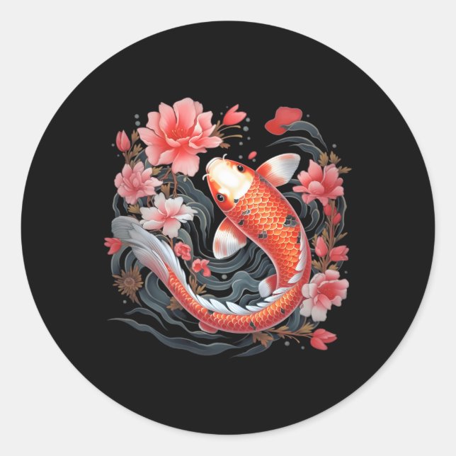 Japanese Koi Fish Nishikigoi Fish Blackboard Classic Round Sticker (Front)