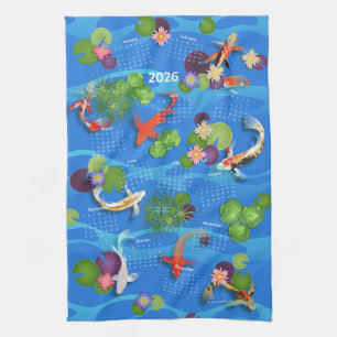 Japanese Koi Fish Pond 2026 Calendar Tea Towel