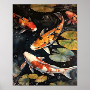 Japanese Koi Fish Pond Art Print Poster