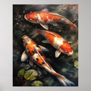 Japanese Koi Fish Pond Art Print Poster