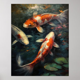 Japanese Koi Fish Pond Art Print Poster