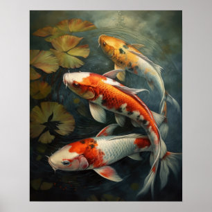 Japanese Koi Fish Pond Art Print Poster