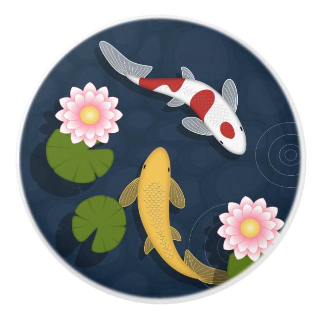 Japanese Koi Fish Pond Ceramic Knob (Front)