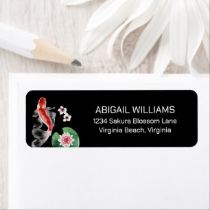 Japanese Koi Fish Pond, Cherry Blossoms Address Return Address Label