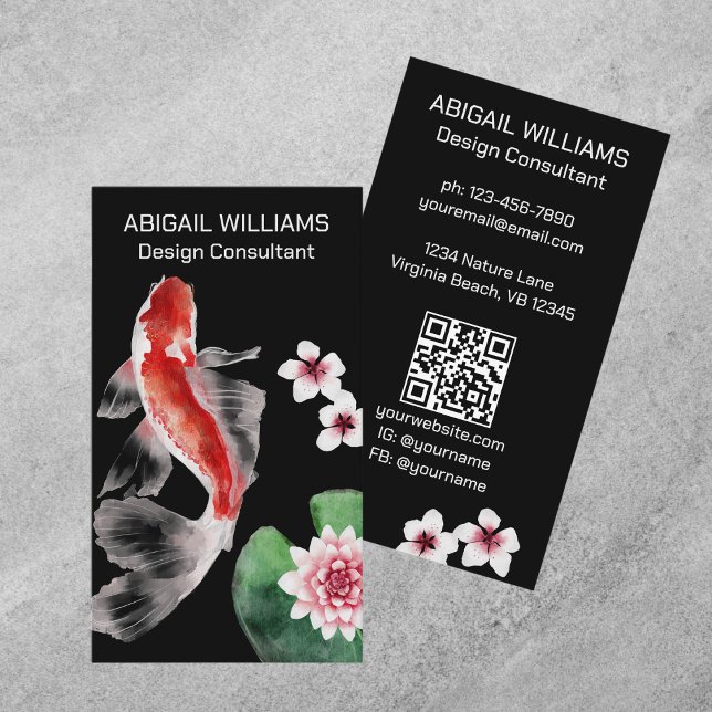 Japanese Koi Fish Pond, Cherry Blossoms Natural Business Card (Creator Uploaded)