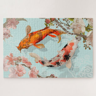 Japanese Koi Fish Pond Flower Blossoms Jigsaw Puzzle
