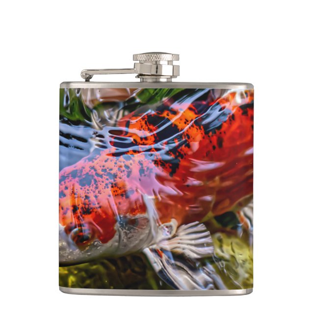 Japanese Koi Fish Pond Hip Flask (Front)