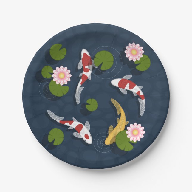 Japanese Koi Fish Pond Paper Plate (Front)