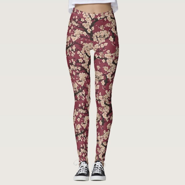 Japanese Koi Fish Sakura Pattern  Leggings (Front)