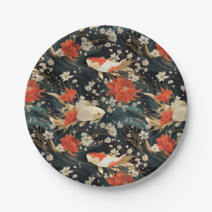 Japanese Koi Fish Seamless Pattern Paper Plate