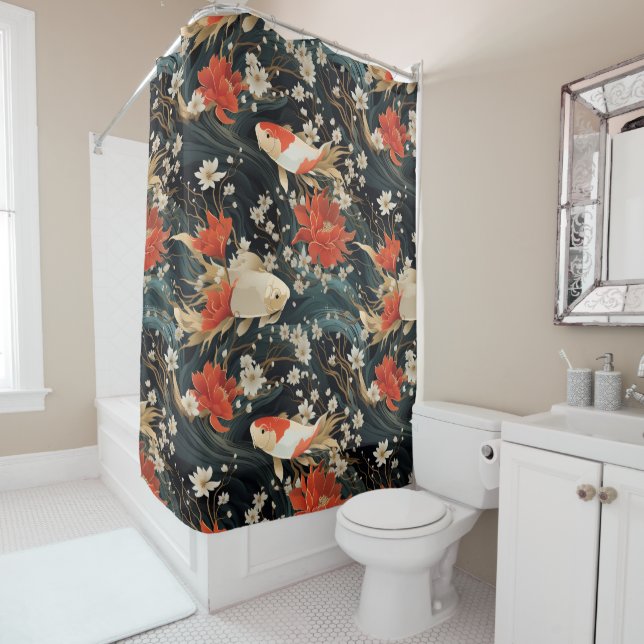 Japanese Koi Fish Seamless Pattern Shower Curtain (In Situ)