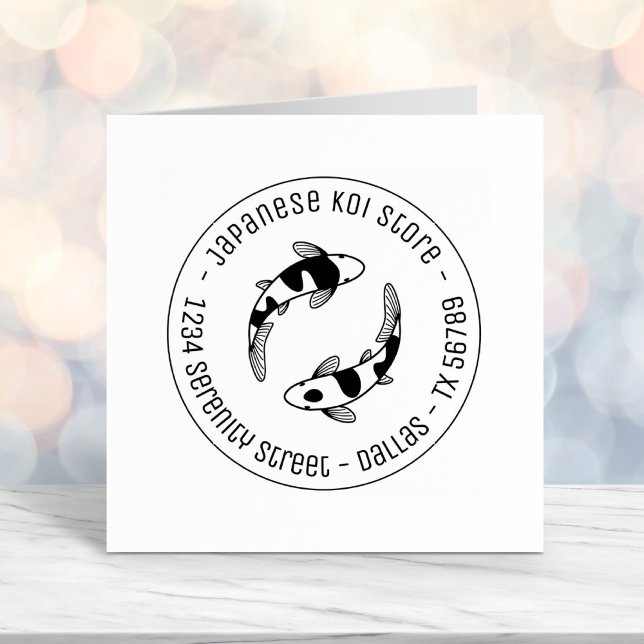 Japanese Koi Fish Store Business Round Address Self-inking Stamp (Creator Uploaded)