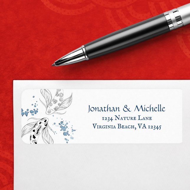 Japanese Koi Fish Swimming Wedding Address Return Address Label (Creator Uploaded)
