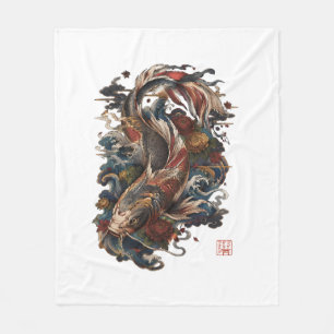 Japanese Koi Fish Traditional Japanese Tattoo Fleece Blanket