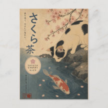 Japanese Koi Fish Vintage Cat Sakura Art Retro