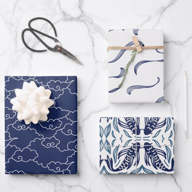 Japanese KOI FISH white and blue  Wrapping Paper Sheet (Front)