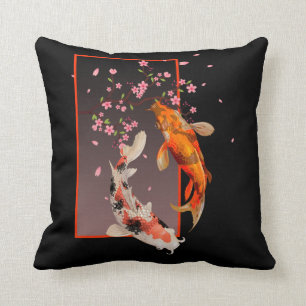 Japanese Koi Fishes and Flowers Cushion