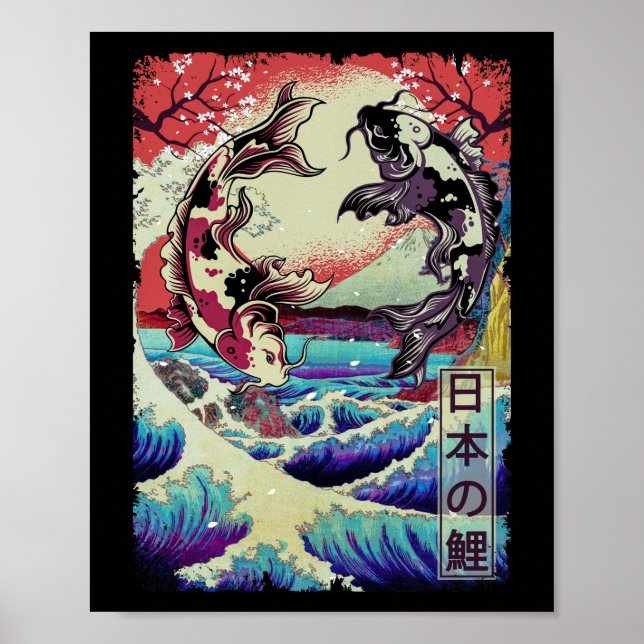 Japanese Koi Fishes Great Wave off Kanagawa Poster (Front)