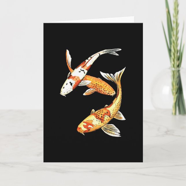 Japanese Koi Goldfish on Black Card (Front)