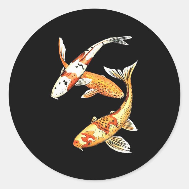 Japanese Koi Goldfish on Black Classic Round Sticker (Front)