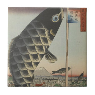 Japanese Koi Hiroshige Fish Festival Flag Ceramic Tile