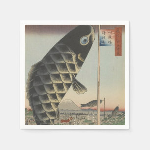 Japanese Koi Hiroshige Fish Festival Flag Napkin