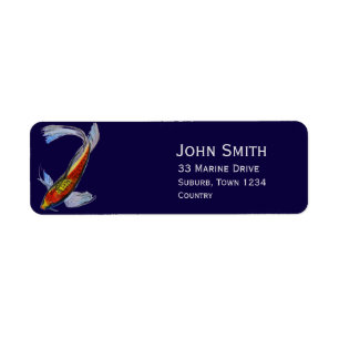 Japanese Koi original art fish Return Address Label