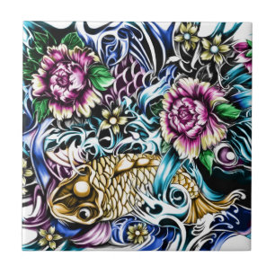Japanese Koi Tattoo Design Products Ceramic Tile