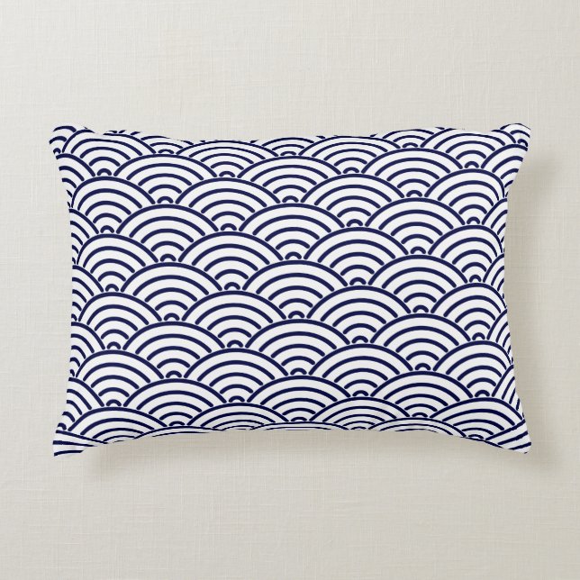 Japanese Koinobori Fish Scale in Delft Blue Decorative Cushion (Front)