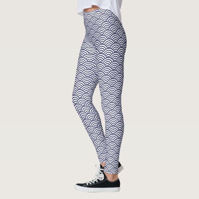 Japanese Koinobori Fish Scale in Delft Blue Leggings (Left)