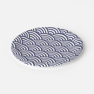 Japanese Koinobori Fish Scale in Delft Blue Paper Plate