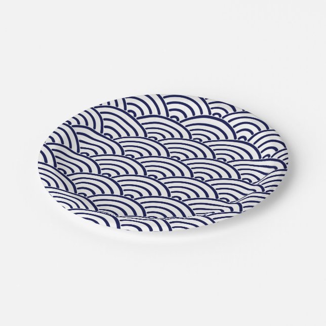 Japanese Koinobori Fish Scale in Delft Blue Paper Plate (Angled)