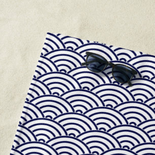 Japanese Koinobori Fish Scale White Delft Blue Beach Towel