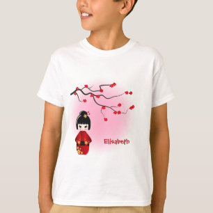 Japanese kokeshi doll at pink sakura name girls T-Shirt