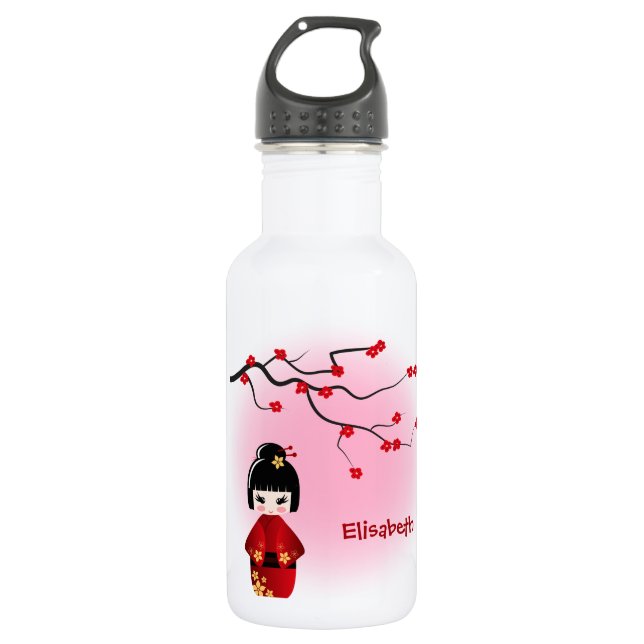 Japanese kokeshi doll at sakura blossoms 532 ml water bottle (Front)
